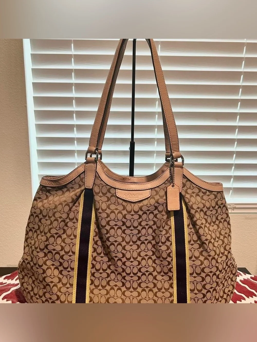 Coach Brown Signature Canvas Tote with Tan Leather Trim